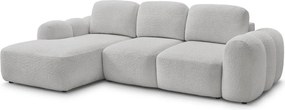 Világosszürke buklé kinyitható-tárolóhelyes sarokkanapé (bal oldali-heverő résszel) Montaigne – Bobochic Paris