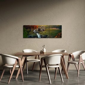 Egy ház képe egy mesebeli tájban (órával) (90x30 cm)