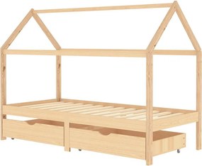 vidaXL fiókos tömör fenyőfa gyerekágykeret 90 x 200 cm