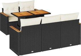 vidaXL 6 részes fekete polyrattan akácfa kerti ülőgarnitúra párnákkal