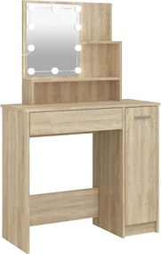 vidaXL sonoma-tölgyszínű fésülködőasztal LED-del 86,5 x 35 x 136 cm