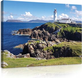 Vászonkép 100x75 Világítótorony tenger sziklák dombok ég természet nyugalom