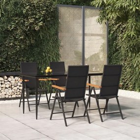 5 részes fekete és barna polyrattan kerti étkezőgarnitúra
