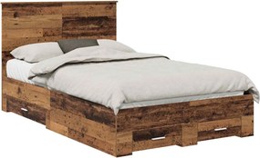 vidaXL Ágykeret fejtámlával fiókkal Öreg fa 120 x 190 cm Faanyag