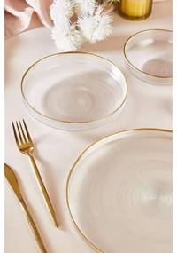 18 darabos étkészlet, átlátszó üveg arany díszítéssel