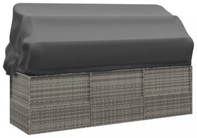 szürke polyrattan kültéri társalgókanapé tetővel és párnákkal