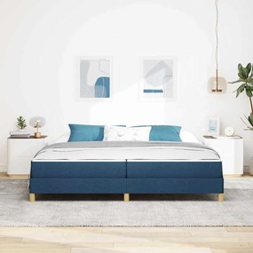 Boxrugós ágy Kék és Barna 200 x 200 cm Textil és mérnöki fa