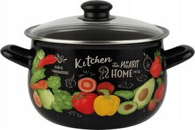 Bogrács zománcozott fedővel, fekete, zöldségekhez, zománc, 6,2l, 24cm