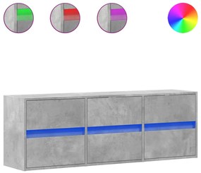 betonszürke falra szerelhető TV-szekrény LED-del 130x31x45 cm