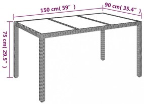fekete polyrattan üveglapos kerti asztal 150 x 90 x 75 cm