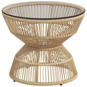 Kerek rattan kerti asztal, 60 cm átmérő, edzett üveg asztallappal
