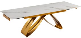 Fehér Márványhatású Bővíthető Kerámia Asztal Arany Lábbal. LUIGI 160-240 cm