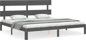 vidaXL szürke tömör fa ágykeret fejtámlával 200 x 200 cm