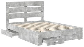vidaXL Ágykeret fiókkal fejtámlával Beton Szürke 160 x 200 cm Faanyag