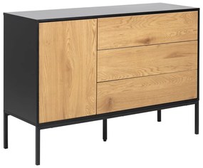 Fekete-natúr színű alacsony komód tölgyfa dekorral 120x82 cm Seaford – Actona