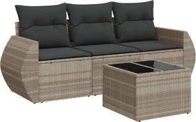 vidaXL 4 részes világosszürke polyrattan kerti ülőgarnitúra párnákkal