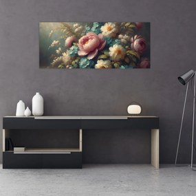 Kép - Természet csendélet virágokkal - festmény (120x50 cm)