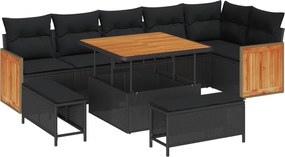 vidaXL Kerti Kanapé Szett párnával 11 pcs Fekete polirattan