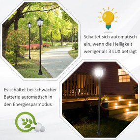 Outsunny Napelemes LED kerti lámpa, műanyag lámpa, kültéri lámpa beltéri és kültéri használatra, erkélyre, dekorációhoz fekete