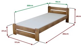 Laura ágy 90x200 cm, tölgy Ágyrács: Lamellás ágyrács, Matrac: Deluxe 10 cm matrac