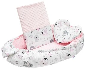 Luxus babafészek párnával és paplannal New Baby Minkyből rózsaszín