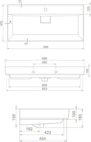 TMP TRIO 100 álló fürdőszobabútor - CeraStyle SHARP - 37500 mosdóval - 100 x 48 cm