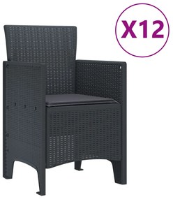 13 Részes Kerti Étkező Szett Párnákkal Antracit Poli Rattan