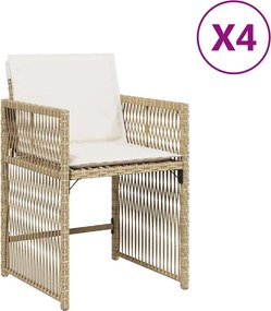 vidaXL 4 db bézs polyrattan kerti szék párnával