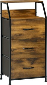 HOMCOM Szövet Fiókos Tárolószekrény 3 Fiókkal, Acélvázas Polcos Szekrény Hálószobába, Nappaliba - Rusztikus Barna | Aosom
