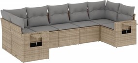 vidaXL 7 részes bézs polyrattan kerti ülőgarnitúra párnákkal