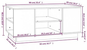 fekete tömör fenyőfa dohányzóasztal 90 x 49 x 40,5 cm