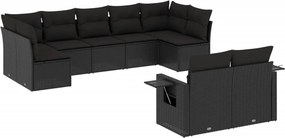 vidaXL 9 részes fekete polyrattan kerti ülőgarnitúra párnákkal