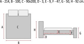 Kárpitozott ágy, szürke/tölgy, ALESSIA 90X200