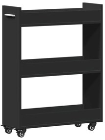 fekete szerelt fa szekrény kerekekkel 60 x 22 x 79 cm