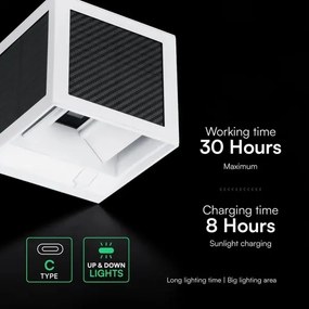 Napelemes fali LED-lámpa érzékelővel, 9W, 3,7V, 3000/4000/6000K, IP65, 2600 mAh, fehér