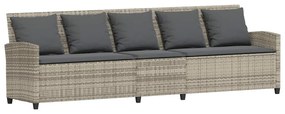 5 személyes világosszürke polyrattan kerti kanapé párnával