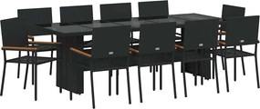 vidaXL Kert étkező szett 11 pcs Fekete polirattan