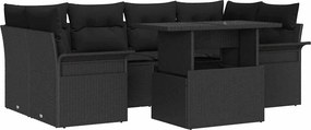 vidaXL Kerti Kanapé Szett párnával 7 pcs Fekete Poli rattan