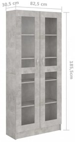 betonszürke szerelt fa vitrinszekrény 82,5 x 30,5 x 185,5 cm