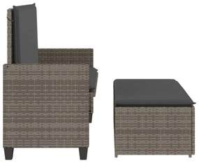 szürke polyrattan kerti pad párnával és lábtartóval
