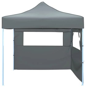 Antracitszürke összecsukható rendezvénysátor 2 oldalfallal 3x3m