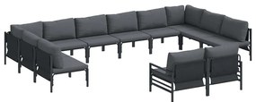 vidaXL Kerti Kanapé Szett párnával 12 pcs Fekete Acél