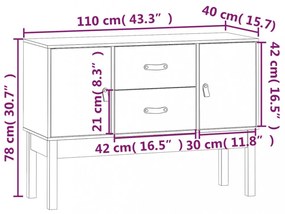 fekete tömör fenyőfa tálalószekrény 110 x 40 x 78 cm