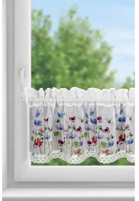 Nora színes vitrázs függöny fehér virágmintás 30x150 cm