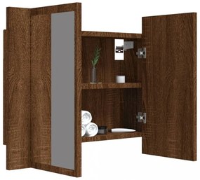 barna tölgyszínű szerelt fa tükörszekrény LED-del 60x12x45 cm
