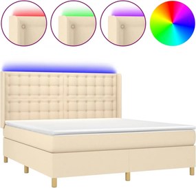 vidaXL krémszínű szövet rugós és LED-es ágy matraccal 180 x 200 cm