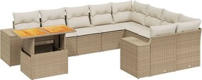 vidaXL 10 részes bézs polyrattan kerti ülőgarnitúra párnával