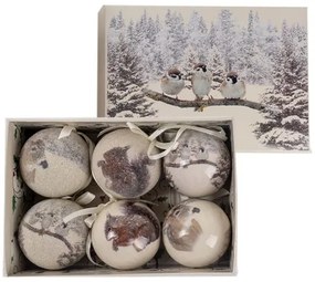 Gömb karácsonyfadísz díszdobozban - 6 darabos 6 cm - havas / erdei állatok