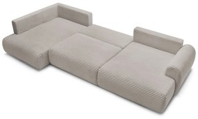 Világosszürkésbézs kordbársony kinyitható sarokkanapé (jobb oldali-U alakú) Lucien – Bobochic Paris