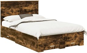 vidaXL Ágykeret fejtámlával fiókkal Füstölt tölgy 120 x 190 cm Faanyag